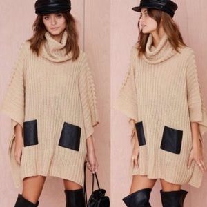 Nasty Gal Knit Poncho with Leather Pockets